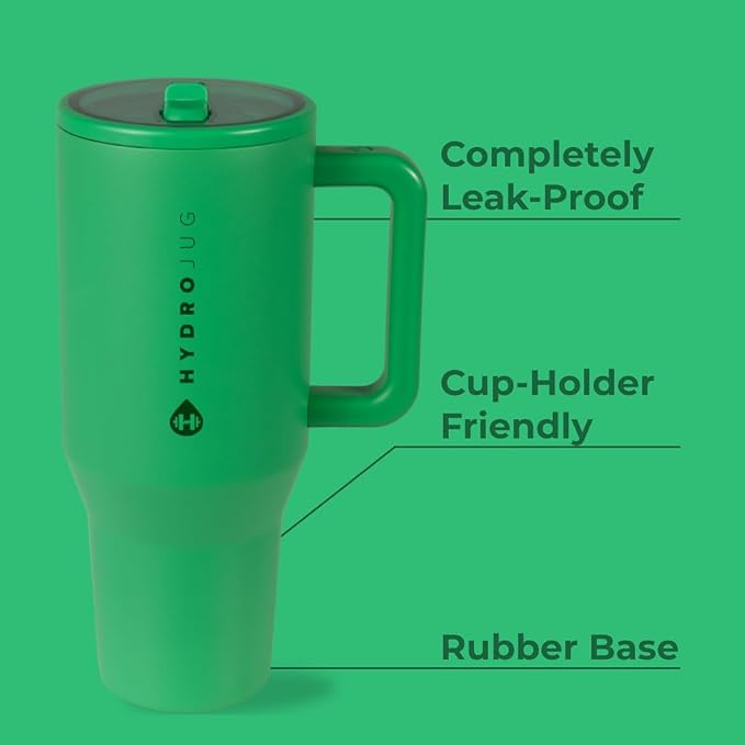 HydroJug Traveler - 40 oz Water Bottle with Handle & Flip Straw - Fits in Cup Holder, Leak Resistant Tumbler-Reusable Insulated Stainless Steel & Rubber Base - Gifts for Women & Men, Clover - Bloomnest