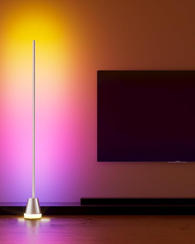 Keepsmile Smart RGB LED Corner Floor Lamp, Bright Standing Lamps for Living Room with APP and Remote,Modern Floor Lamp with Music Sync and 16 Million Colors, Ambient Light for Bedroom Silver - Bloomnest
