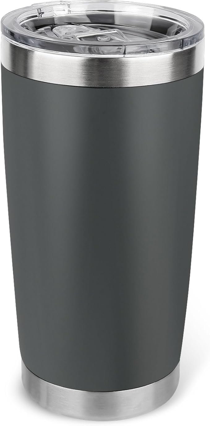 20oz Stainless Steel Tumbler with Lid, Travel Mug - Double Wall Vacuum Powder Coated Cup - Grey, 1 Pack - Bloomnest