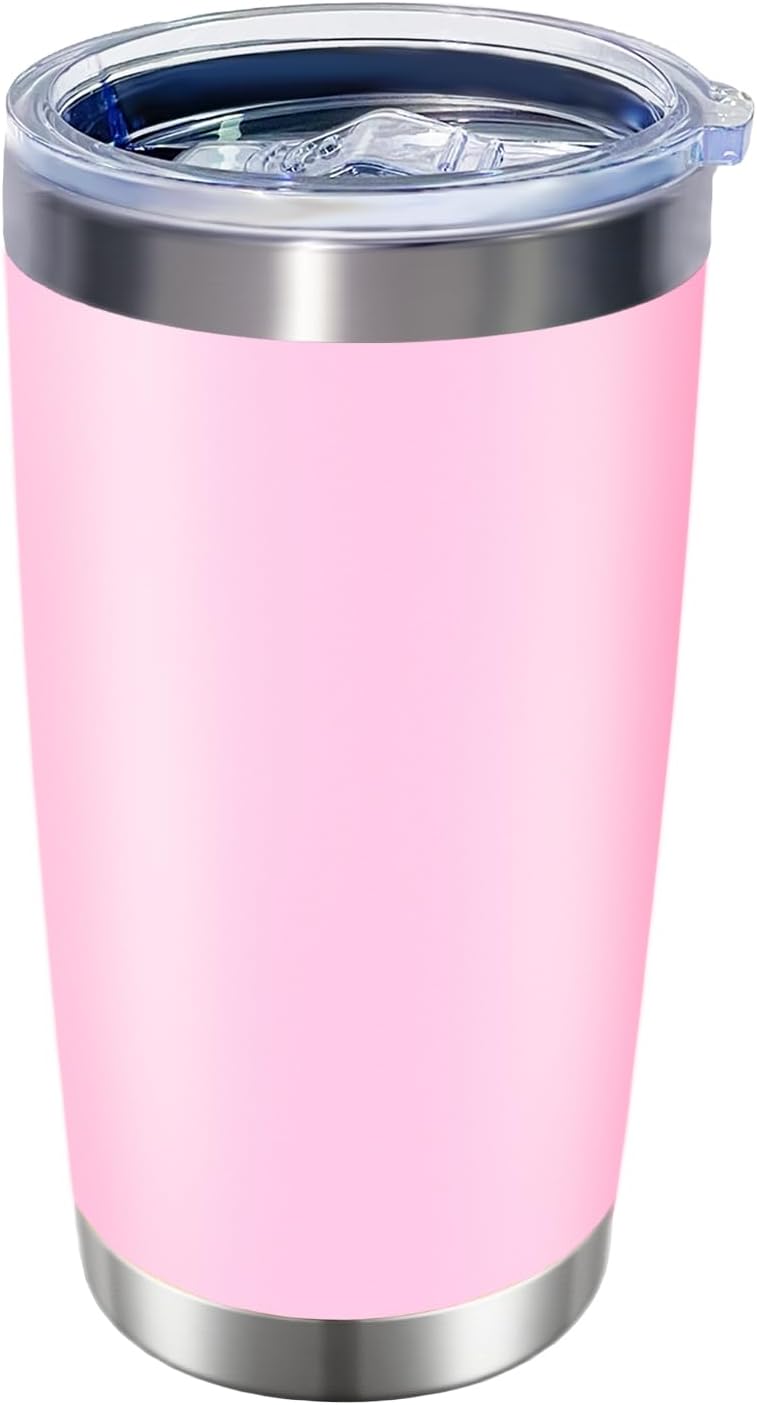 1 Packs, 20oz Stainless Steel Tumbler with Lid, Leakproof Double Wall Travel Mug for Hot/Cold Drinks, Home Office Outdoor Party Use, Durable Powder Coated Insulated Cup/Pink