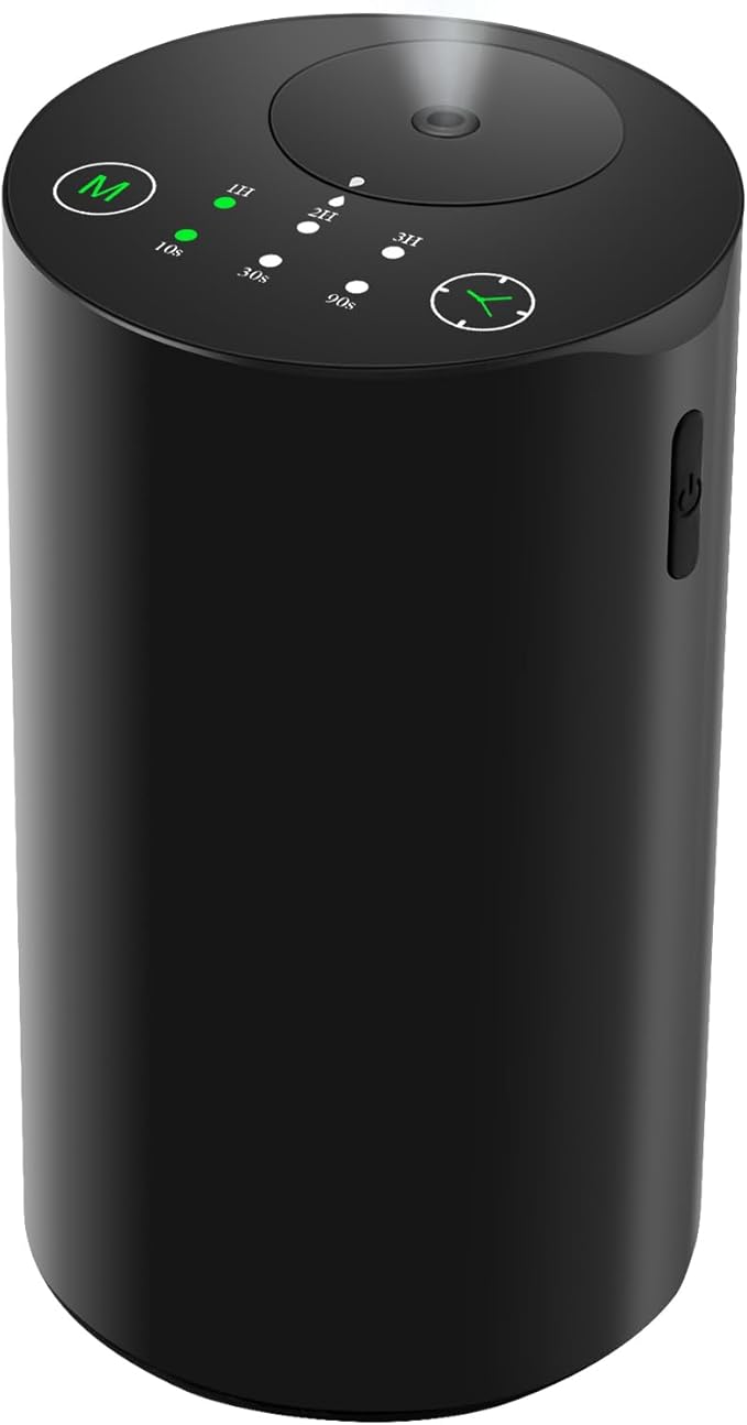Waterless Essential Oil Diffuser, Battery Powered Mini Scent Air Machine, Aromatherapy Mist Diffuser for Home Room Car Office (Black Aluminum Alloy) - Bloomnest