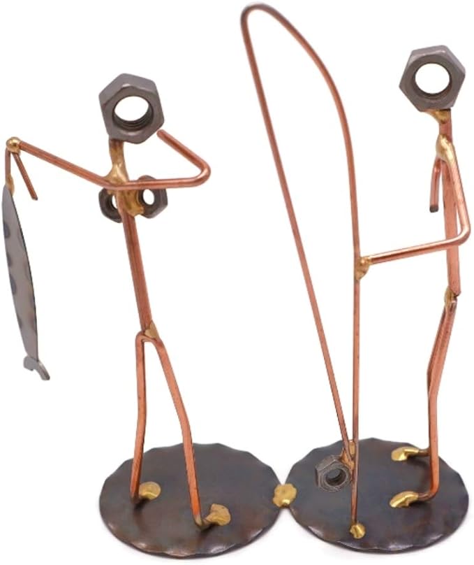 Fisherman with Wife Collectible Handmade Metal Art Figurine, Desk Accessories, Trophy, Boss Gift, Office Décor, Outdoor Sports, Fishing - Bloomnest