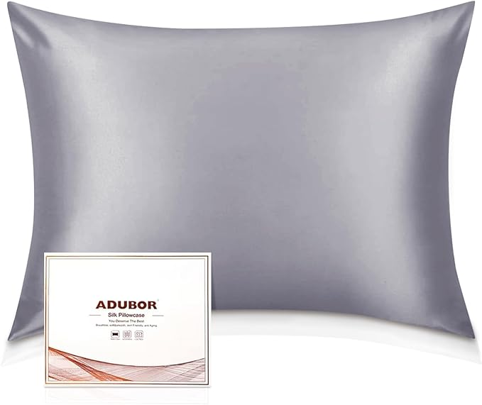 Adubor 100% Silk Pillowcase - Mulberry Silk Pillow Cases, 23 Momme 6A Grade Fibers, Silk Pillow Case for Hair and Skin Health, with Hidden Zipper (Standard 20''×26'', Light Gray, 1PC) - Bloomnest