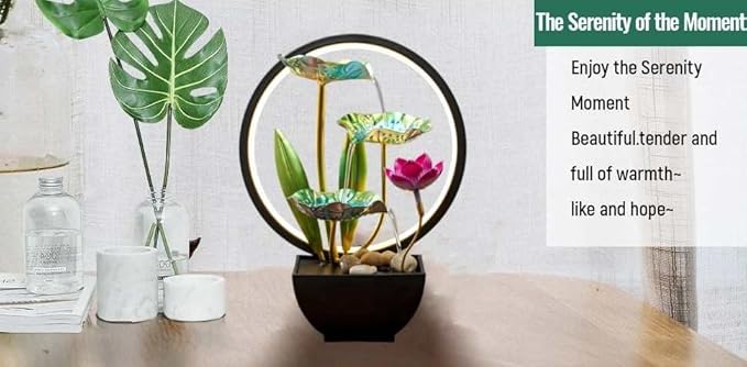 Indoor Tabletop Tiered Water Fountain 3 Level Tabletop Waterfall Meditation Fountain Includes Many Natural River Rocks LED Lights Relaxing Small Water Feature for Desk or Home Decor