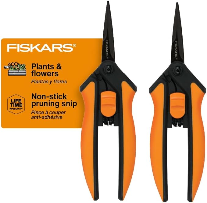 Fiskars Pruning Snips - 6" Garden Shears with Comfort Grip and Spring Action - Sharp and Precise Non-Stick Steel Blades - Quality Pruning Shears for Plants in Grow Tents and Hydroponics - 2 Pack - Bloomnest