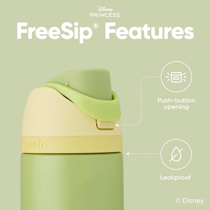 Owala Disney Princess FreeSip Insulated Stainless Steel Water Bottle with Straw for Sports and Travel, BPA-Free Sports Water Bottle, 24 oz, Tiana Owala
