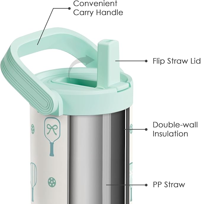 SANDJEST Pickleball Stainless Steel Straw Lid Tumbler 30oz with Carry Handle for Women Girls Adults, Insulated Travel Coffee Cup, Gift for Sports Outdoor Workout Christmas Birthday (Mint) - Bloomnest