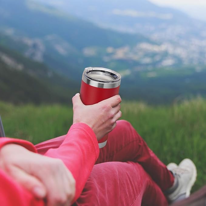 DOMICARE 20oz Tumbler with Lid Stainless Steel Tumblers Bulk, Double Wall Vacuum Insulated Coffee Travel Mug Powder Coated Tumbler, 4 Count (Pack of 1) Red