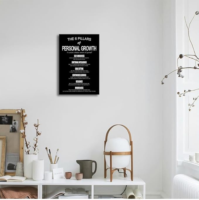 Motivational Wall Decor The 6 Pillars Of Personal Growth Self Improvement Poster Transform Your Life Inspirational Wall Art Printed Canvas Artwork for Bedroom Workplace Home Framed [12" W X 18" H] - Bloomnest