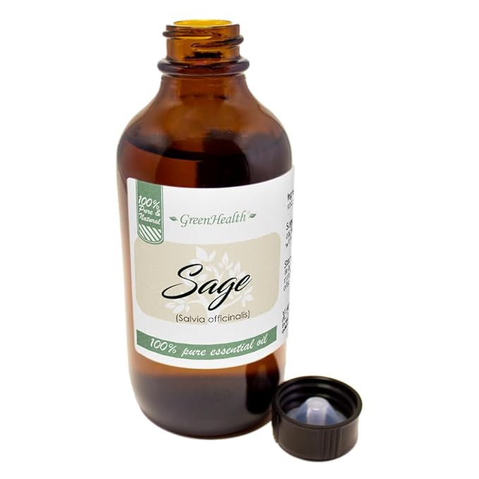 Sage Essential Oil – 4 fl oz (118 ml) Amber Glass Bottle w/Cap – 100% Pure & Natural - GreenHealth Greenals