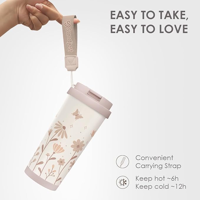 Floral Tumbler Stainless Steel 2-in-1 Lid Coffee Tumbler 18 oz, Insulated Travel Mug Gift for Women Teen Girls, Birthday Christmas - Bloomnest