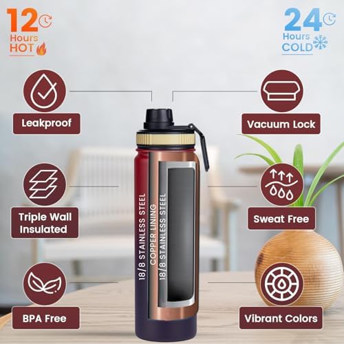 Lexlion Tea Infuser Water Bottle 22 Oz – Triple Wall Insulated Stainless Steel, Loose Leaf & Fruit Strainer, 3 Leakproof Lids, BPA-Free Silicone Sleeve, Reusable Thermal Mug - Bloomnest