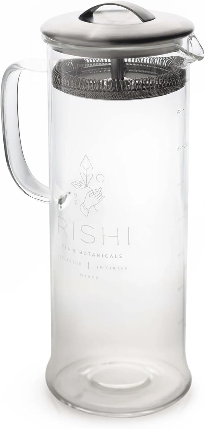 Rishi Tea Simple Brew Teapot - For 33oz Loose Tea Preparation, Built-in Strainer, Everyday Teaware, Easy to Clean, Borosilicate Glass, Enjoy Hot or Iced Tea - 1000ml - Bloomnest