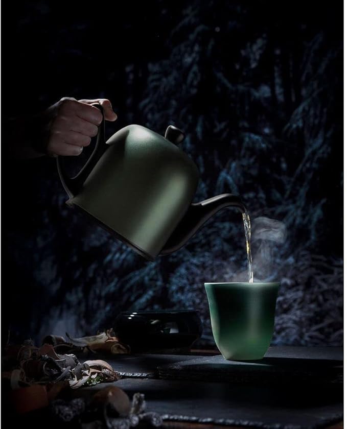 Degrenne Salam Luxury French Tea Pot - Porcelain Teapot with Emerald Aluminum Cover, Ceramic Tea Kettle for Loose Tea, Removable Infuser, 6 Cup Capacity, 36oz - Black - Bloomnest