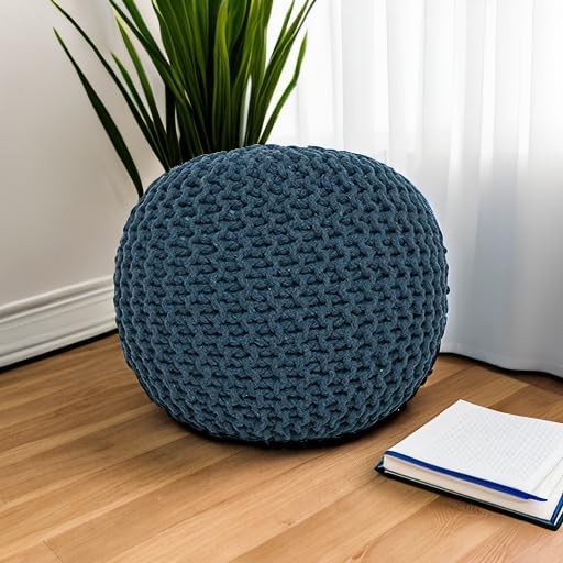 REDEARTH · Round Pouf Bean Bag Ottoman - Foot Stool Hand Knitted - Home Decor Pouffe Stuffed - Cable Boho Poof Beanbag Footrest for Living Room - Nursery - Bedroom - Patio (19.5"x19.5"x14") - Teal - Bloomnest