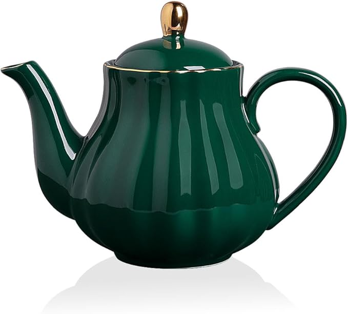 Sweejar Royal Teapot, Ceramic Tea Pot with Removable Stainless Steel Infuser, Blooming & Loose Leaf Teapot - 40 Ounce (Jade) - Bloomnest