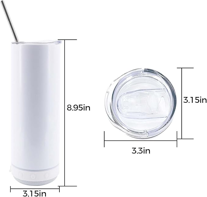 12 Pack 20 OZ Sublimation Blank Tumblers Bulk Stainless Steels Double Vacuum Bluetooth Speaker Music Insulated Tumbler with Lid and Straw Heat Transfer Cup Multicolor - Bloomnest