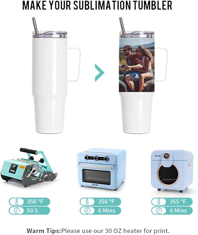 PYD Life 4 Pack Sublimation Tumblers with Handle Blanks 36 OZ White Coffee Mugs Insulated Reusable Travel Cups with Leakproof Lid and Stainless Straw for Tumbler Heat Press - Bloomnest