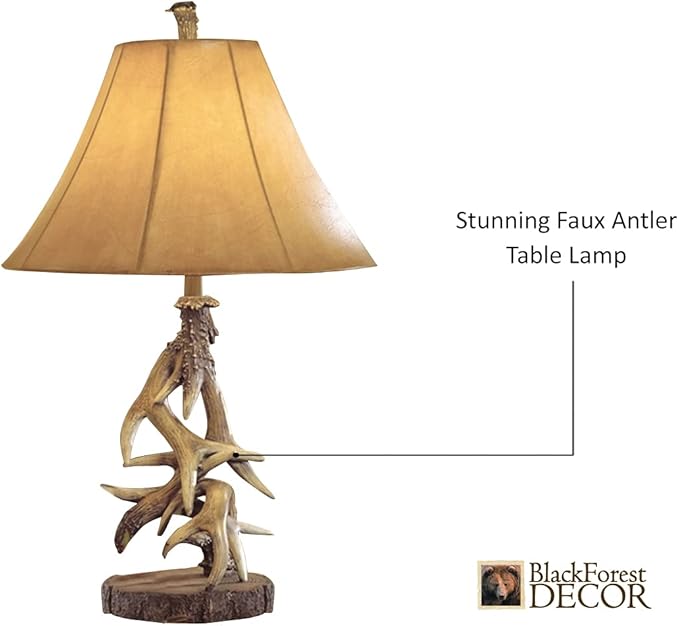 BLACK FOREST DECOR - Faux Antler Table Lamp for Cabin, Living Room, Nightstand, Desk - Rustic Lighting Décor - 28.5" x 18" - Bloomnest