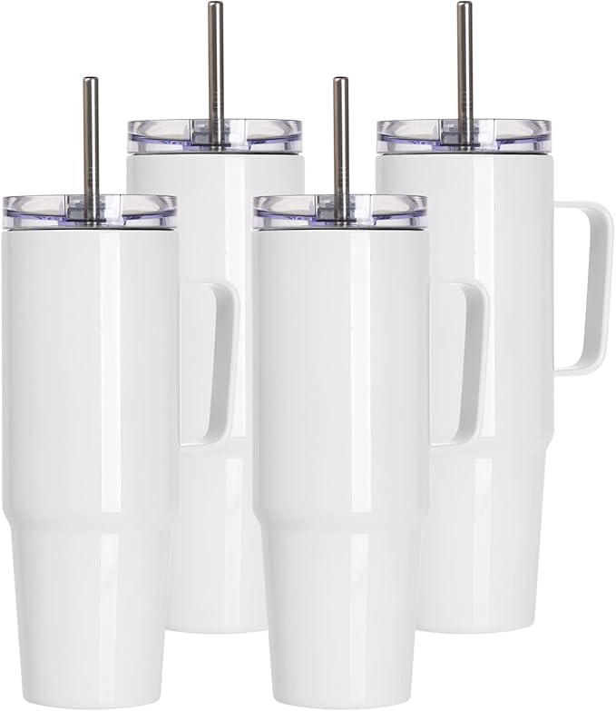 PYD Life 4 Pack Sublimation Tumblers with Handle Blanks 36 OZ White Coffee Mugs Insulated Reusable Travel Cups with Leakproof Lid and Stainless Straw for Tumbler Heat Press - Bloomnest