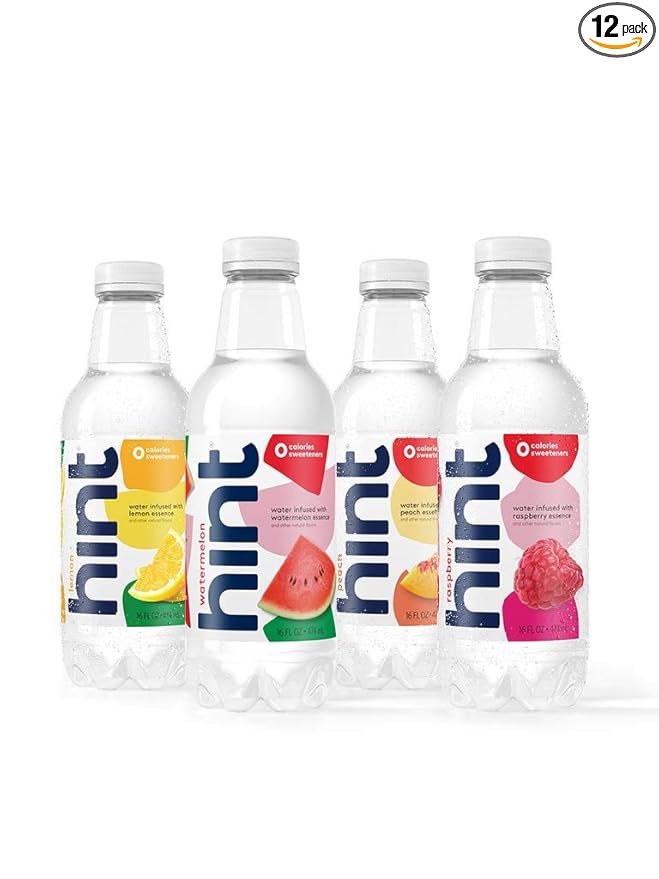 Hint Water Original Variety Pack (Pack of 12), 16 Ounce Bottles, 3 Bottles Each of: Peach, Raspberry, Watermelon, and Lemon, Zero Calories, Zero Sugar and Zero Sweeteners - Bloomnest