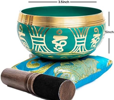 Tibetan Singing Bowl Set - Authentic Handcrafted Mindfulness Meditation Holistic Sound 7 Chakra Healing by Himalayan Bazaar (Turquoise) - Bloomnest