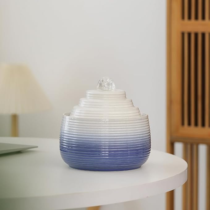 Indoor and Outdoor Fountain Water Feature Fall Ceramic Home Office Decoration mini Tabletop Desktop (Blue with Ball S093) - Bloomnest
