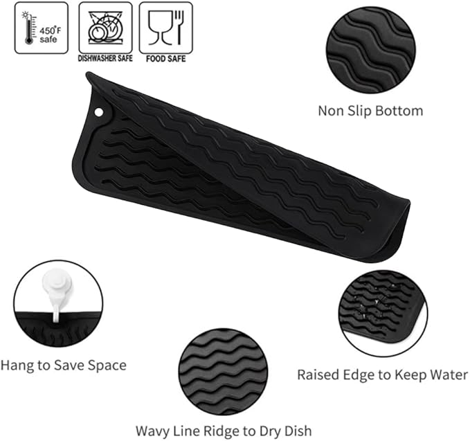 Silicone Dish Drying Mat for Multiple Usage,Easy clean,Eco-friendly,Heat-resistant Silicone Mat for Kitchen Counter or Sink,Refrigerator or Drawer Liner Black S 12 inches x 6 inches - Bloomnest