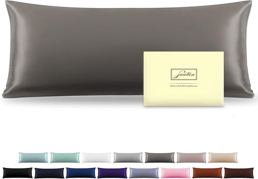 Silk Body Pillowcase Mulberry Silk Pillowcase Body Pillow Cases with Zipper Soft Breathable Smooth Cooling 20x54 inches Body Pillow Pillowcase for Sleep (Gray,20"X 54",1Pcs) - Bloomnest