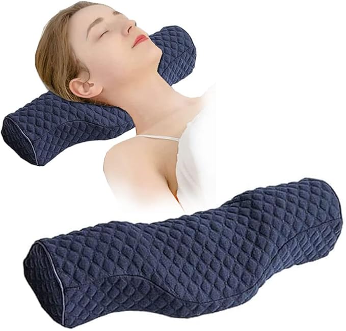 Cervical Neck Pillow for Pain Relief Sleeping, Neck roll Pillow Memory Foam for Stiff Neck Pain Relief ，Travel Bolster Pillow for Bed for Side Sleepers Back Sleeper. (Blue) - Bloomnest