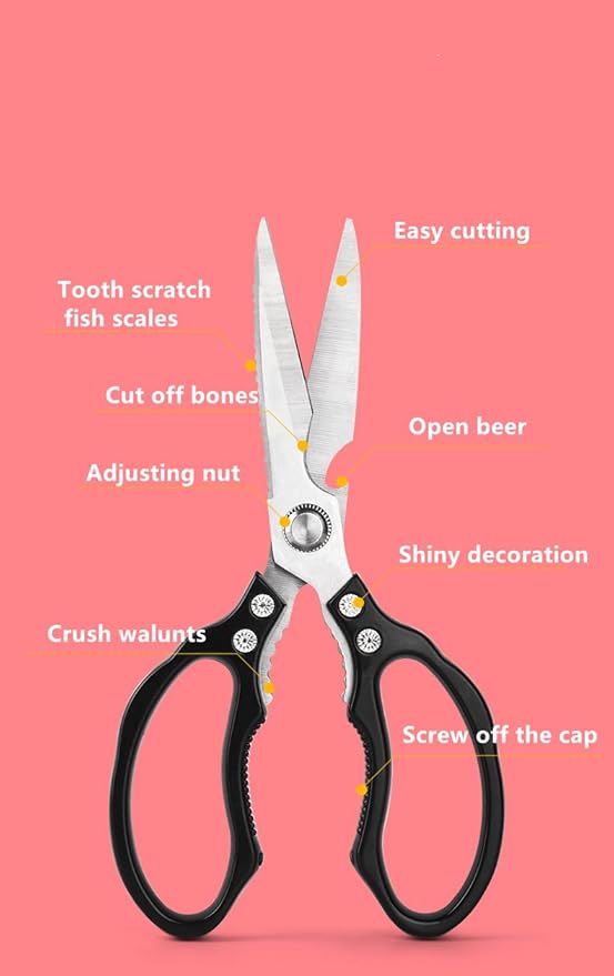 AWinjoy Heavy Duty Sharp Kitchen Scissors, Dishwasher Safe, Cooking Shears for Meat, Chicken, Fish, Poultry, Herb, Bread (Black) - Bloomnest