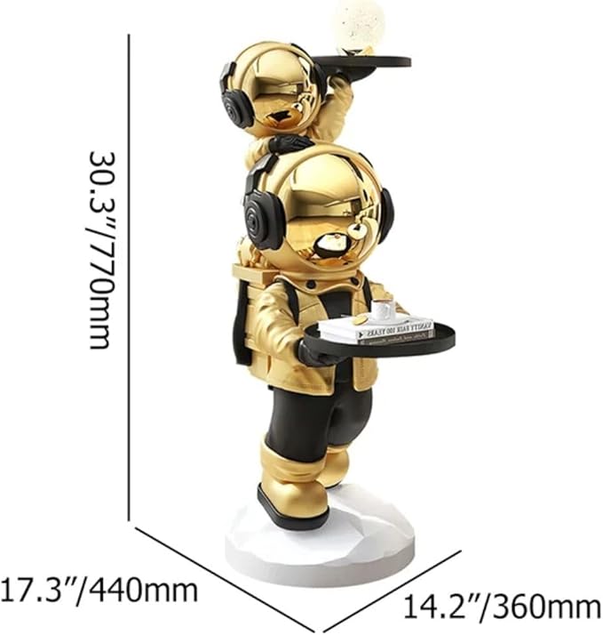 Modern Gold Astronaut Floor Sculpture, Spaceman Figurine Statue with Tray Top for Home Decoration - Bloomnest