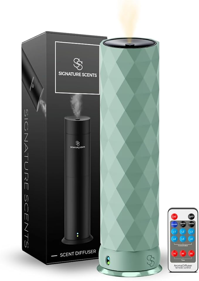 Waterless Essential Oil Hotel Scent Diffuser - Cold Air Diffuser - Covers 1000 sq. ft. - Waterless Diffuser for Home, Office & Hotel (Black + Interchangeable Sleeve) (Black + Mint Green Sleeve) - Bloomnest