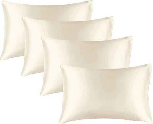 BEDELITE Satin Pillowcase for Hair and Skin, Super Soft Similar to Silk Pillow Cases 4 Pack with Envelope Closure, Cooling Pillowcases for Women Men (20"x36" King Size, Beige) - Bloomnest