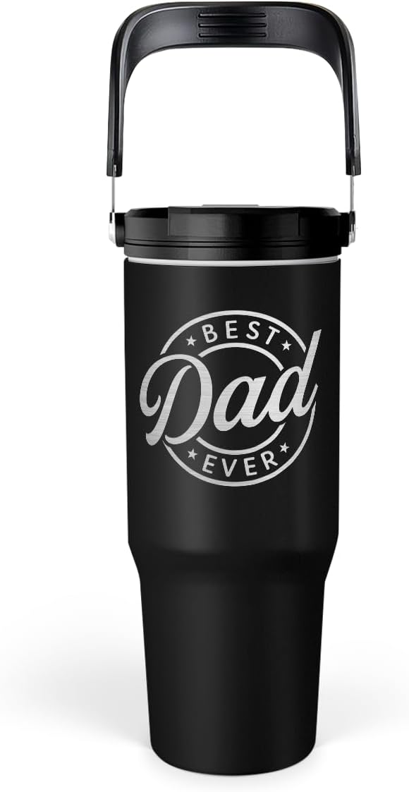 Best Dad Ever Tumbler 30oz, Stainless Steel Insulated Tumblers Travel Cup with Carry Handle & Flip Straw Lid, Gifts for Dad from Daughter Son, Dads Gift for Birthday Christmas Fathers Day - Bloomnest
