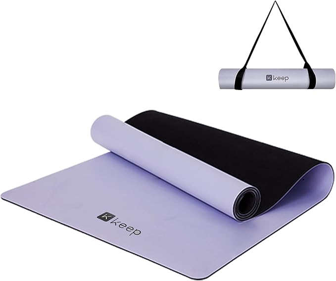 KEEP Professional Yoga Mat with Strap for Men and Women, 5mm Heavy High-Density Natural Rubber Mat for Premium Material Superior Grip, Non-Slip, Eco-Friendly 72"x26" Exercise Mat