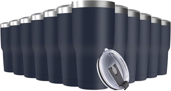 30oz Stainless Steel Travel Mug with Lid, 12 Pack Double Wall Vacuum Insulated Bulk Tumbler, Powder Coated Coffee Cup Suitable for Vehicle Cup Holders - Bloomnest