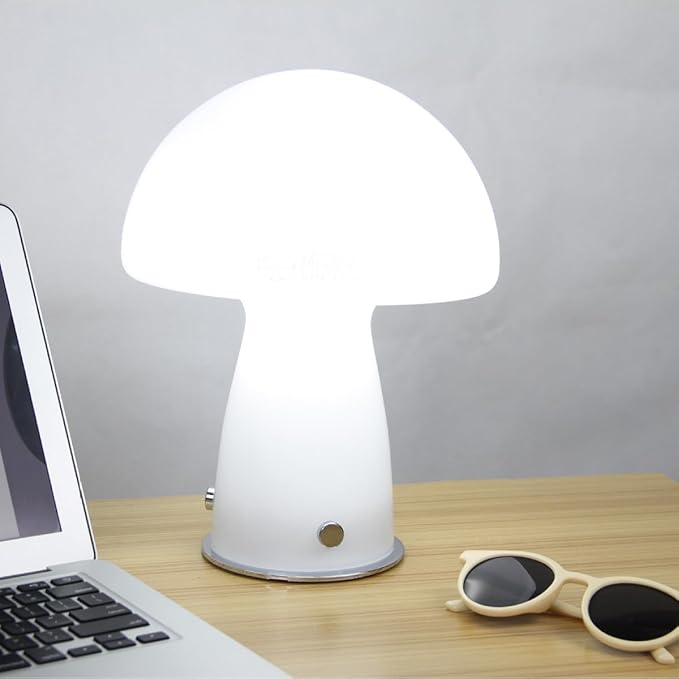 White Small Mushroom Table Lamp,3-Color Temperature Glass Desk Light,Bauhaus Decorative Nightstand Lamp,Vintage Style Table Light for Living Room Office - Bloomnest