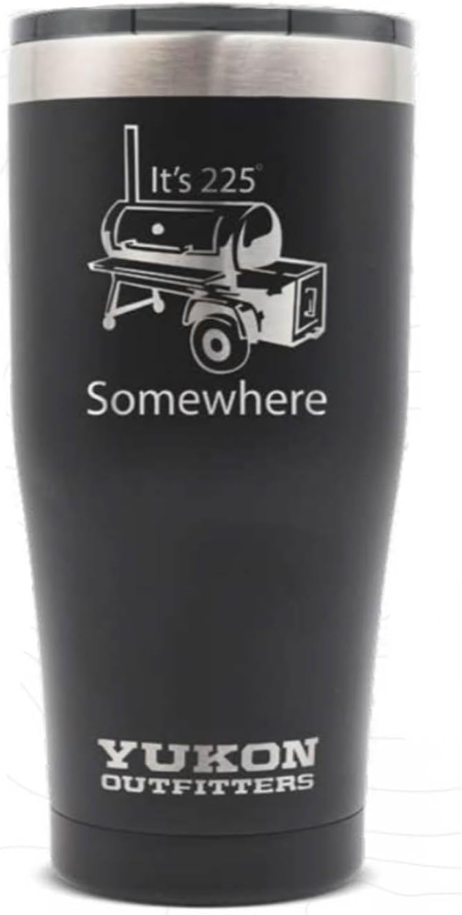 Yukon Outfitters Freedom High Grade 18/8 Corrosion-Resistant Stainless Steel Double Wall Vacuum Insulated Tumbler (20 oz/ 590ml) - 7.3" H x 3.4" Top dia. / 2.7" Bottom dia., Black - BBQ 225 Degrees - Bloomnest