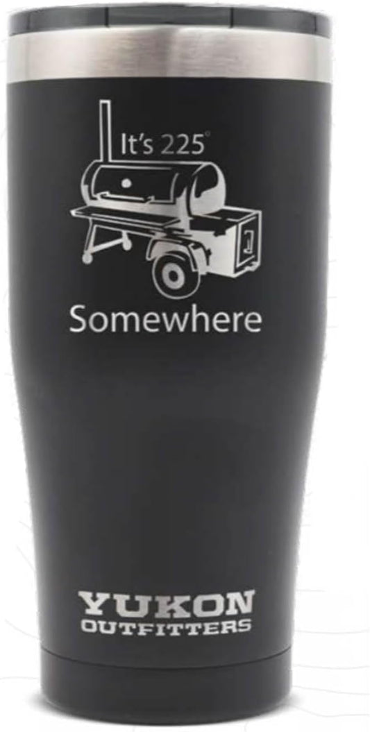 Yukon Outfitters Freedom High Grade 18/8 Corrosion-Resistant Stainless Steel Double Wall Vacuum Insulated Tumbler (20 oz/ 590ml) - 7.3" H x 3.4" Top dia. / 2.7" Bottom dia., Black - BBQ 225 Degrees - Bloomnest