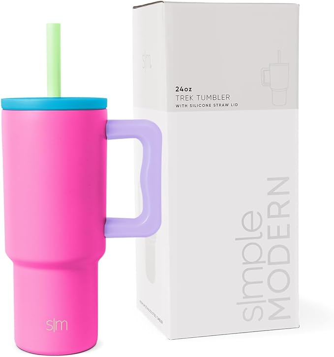 Simple Modern Kids 24 oz Tumbler with Handle and Silicone Straw Lid Spill Proof and Leak Resistant Reusable Stainless Steel Bottle Gift for Kids Boys Girls Trek Collection 80s Mix(Pack of 12) - Bloomnest