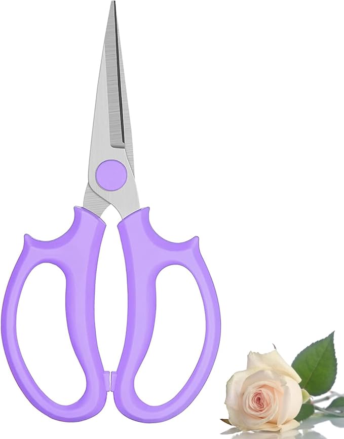 Leize Flower Scissors, Premium Thickened Stainless Steel Floral Shears, Strong Pruner for Flowers, Branches and Leaves (Purple Slender) - Bloomnest
