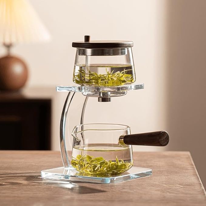 Semi-Automatic Glass Teapot,Magnetic Water Separation Kungfu TeaPot, Heat Resistant Magical Teapot, High Borosilicate Glass Tea Set Coffee Set, Glass Magic Pot for Holiday Gifts (Yun qu TeaSet Clear) - Bloomnest