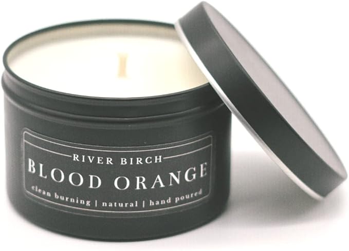 River Birch Candles Blood Orange Scented Candle | Premium, All-Natural, Non-Toxic, Soy Candles | 8 oz. Black Matte Tin Travel Candle - Bloomnest