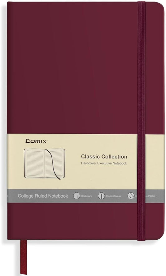 Comix Lined Journal Notebook for Women Men, Journaling Notebooks for Office School Home, Burgundy, 240 Pages, 5.5" x 8.3", College Ruled, A5, Hardcover - Bloomnest