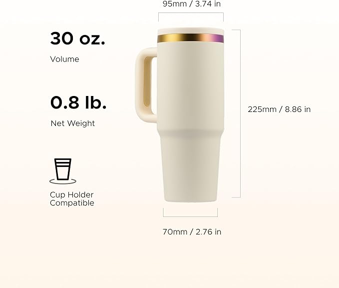 OMTech 30 oz. Tumblers with Handle & Lid, 12 Pack Tumbler Bulk with Double Wall Vacuum Insulation, Food-Grade Stainless Steel Insulated Coffee Mug, Sweatproof Travel Mug for Hot Cold Drinks, Cream - Bloomnest
