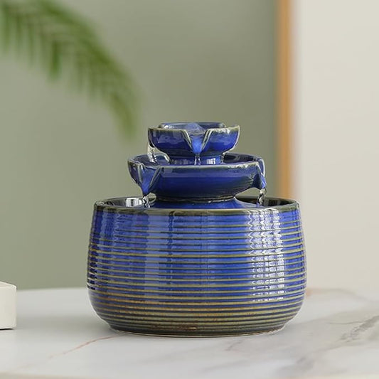 Outdoor and Indoor Water Feature Fountain Waterfall Tabletop Desktop mini Ceramic Garden Fountain (Blue A171) - Bloomnest