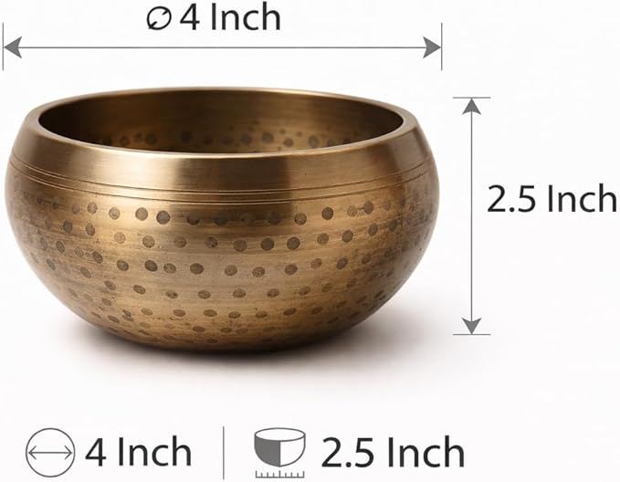Tibetan Singing Bowl Set with Cushion & Mallet – Handmade Meditation Sound Bowl for Yoga, Healing, Mindfulness & Chakra Balancing (Brass, 4 Inch) KPAVIR