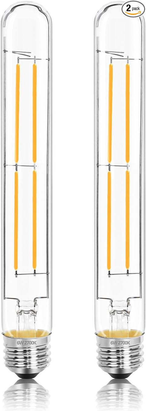 8.9IN LED Light Bulbs E26 Base, 6W 800LM 2700K Soft White T10 T9 Vintage Edison Bulbs Dimmable, AC 120V Equal 80 Watt Clear Glass Long Tubular Filament Bulb, UL Listed - 2Pack - Bloomnest