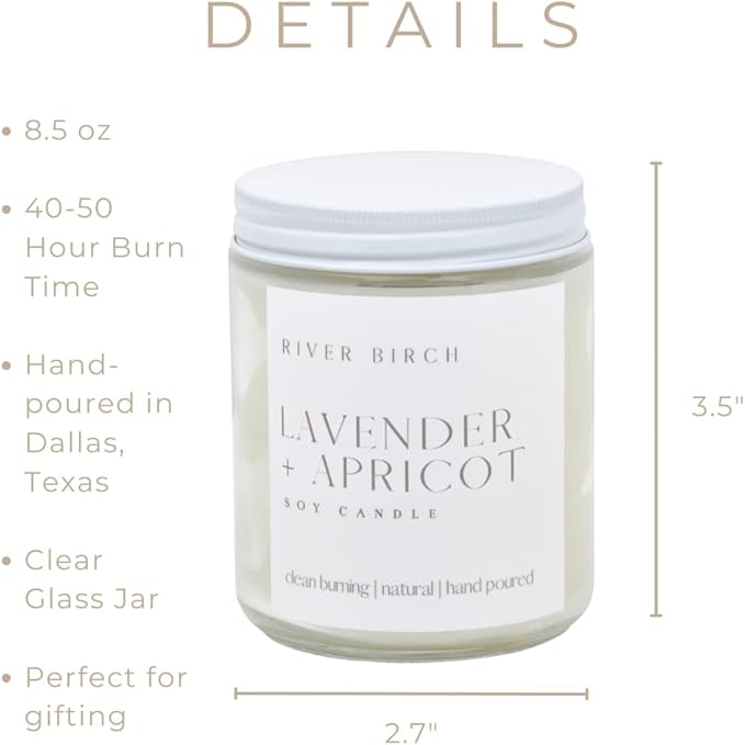 River Birch Candles Lavender + Apricot Scented Candle | Premium, All-Natural, Non-Toxic, Soy Wax | 8.5oz 40 Hr Burn Time | Cozy Relaxing Gifts for Home - Bloomnest
